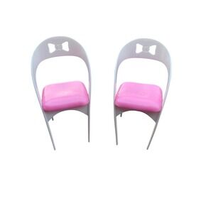 Lot 2 Barbie "Glam" Dining Room Pink White Replacement Chair Chairs Bows